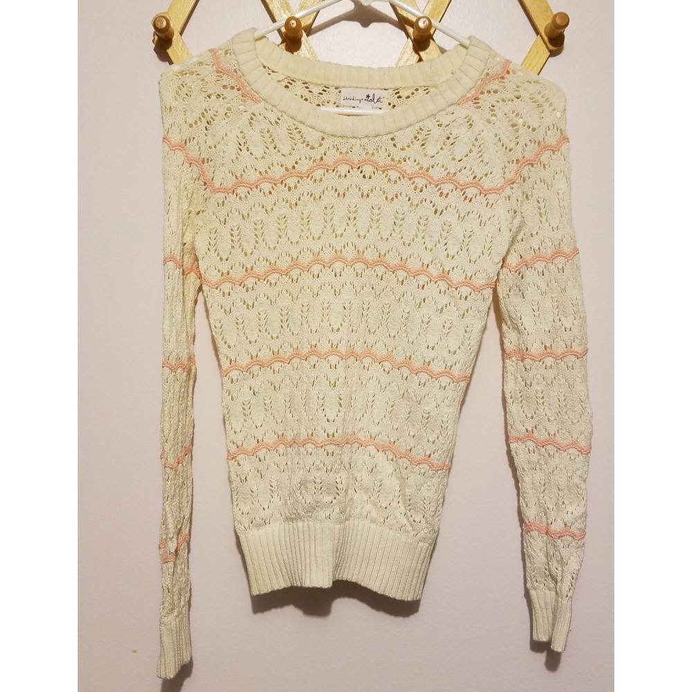 Shrinking Violet Off-white and Pink Knit Sweater